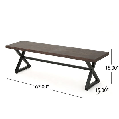 Modern Aluminum Outdoor Dining Bench With X Base Noble House