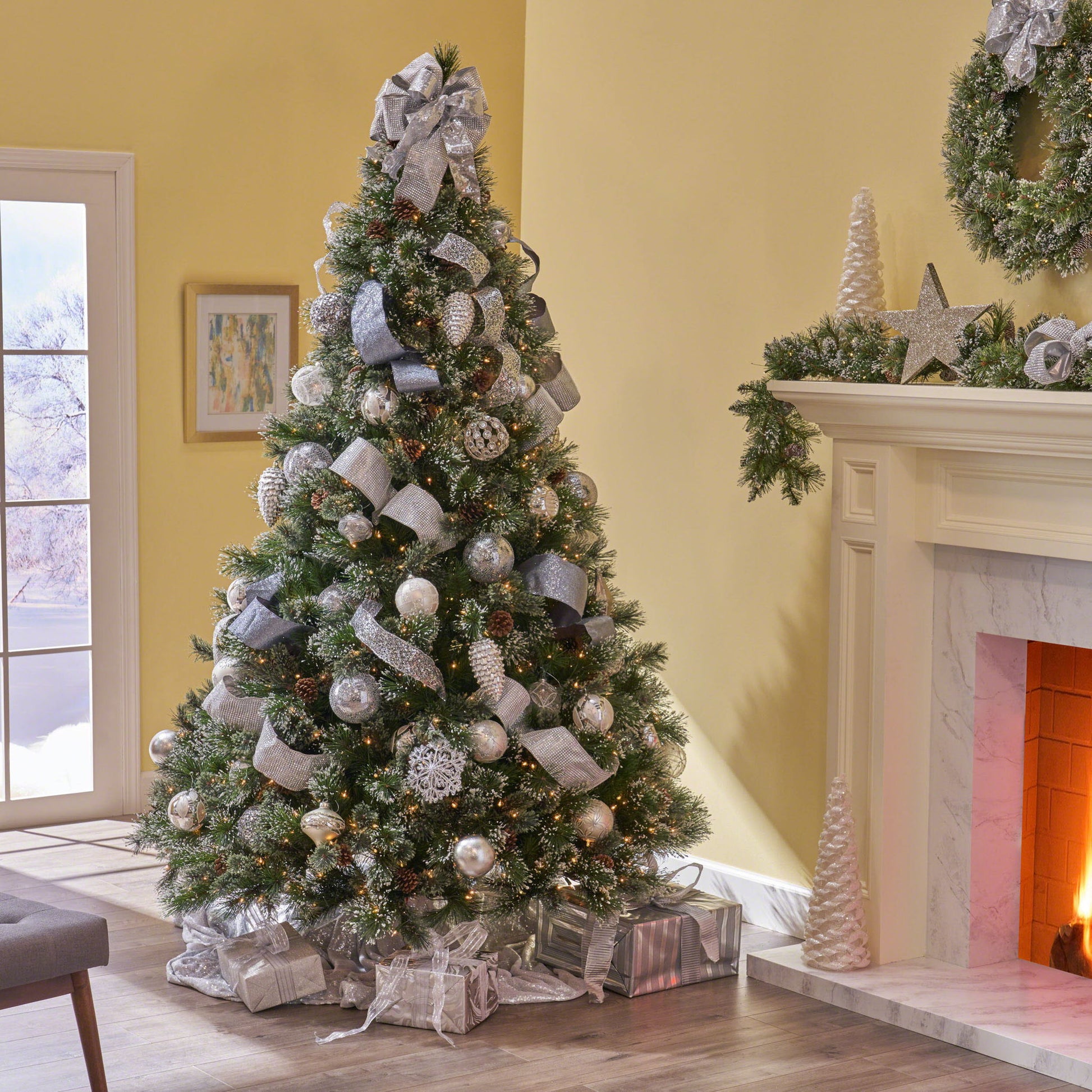 Cashmere And Snow Bristle Mixed Christmas Tree With Pine Cones - Green Noble House