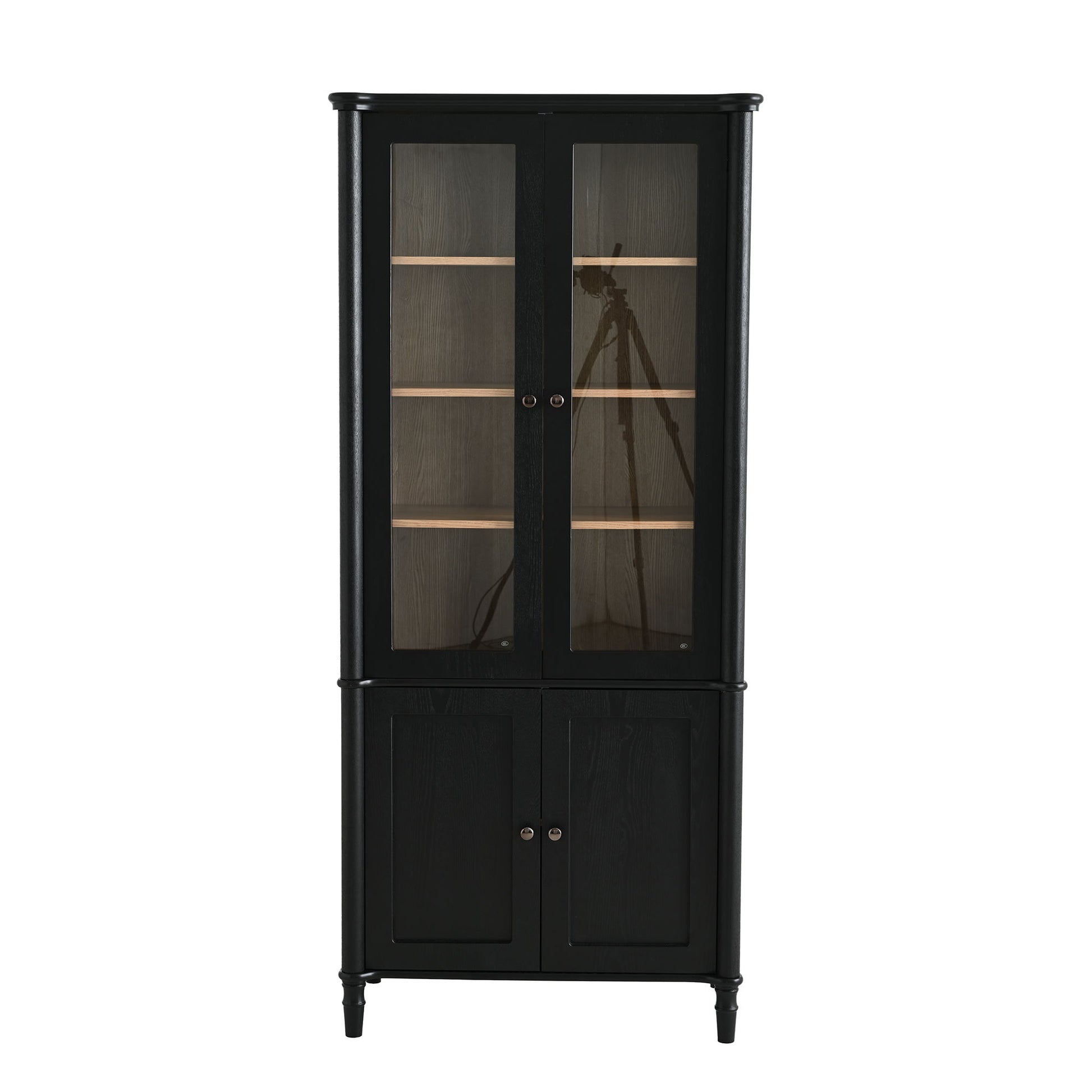 Vintage Display Cabinet With Double Glass Doors, Traditional Style For Collectibles, Ash Wood Veneer, 73.25" Tall - Black / Natural Hearth and Haven