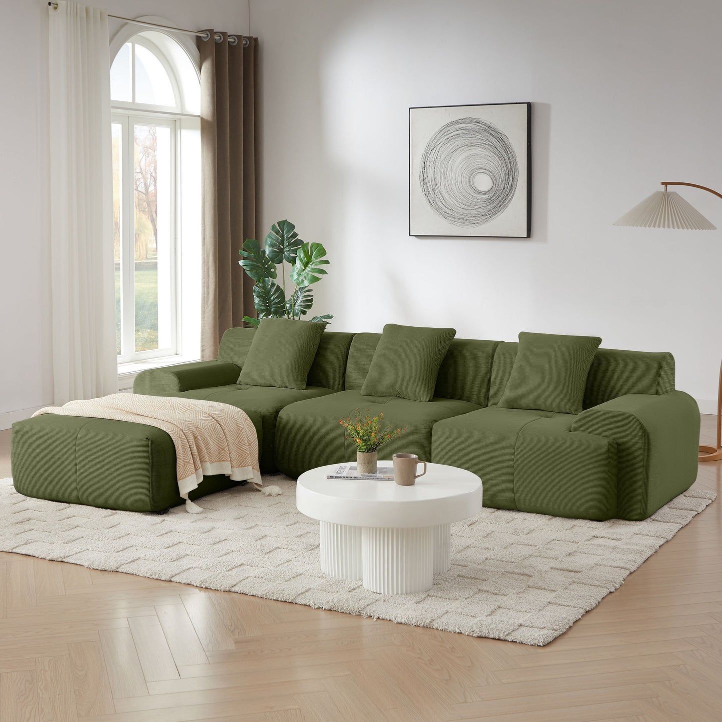 L Shaped Modular Sectional Sofa Corduroy And Movable Ottoman Home Essentials