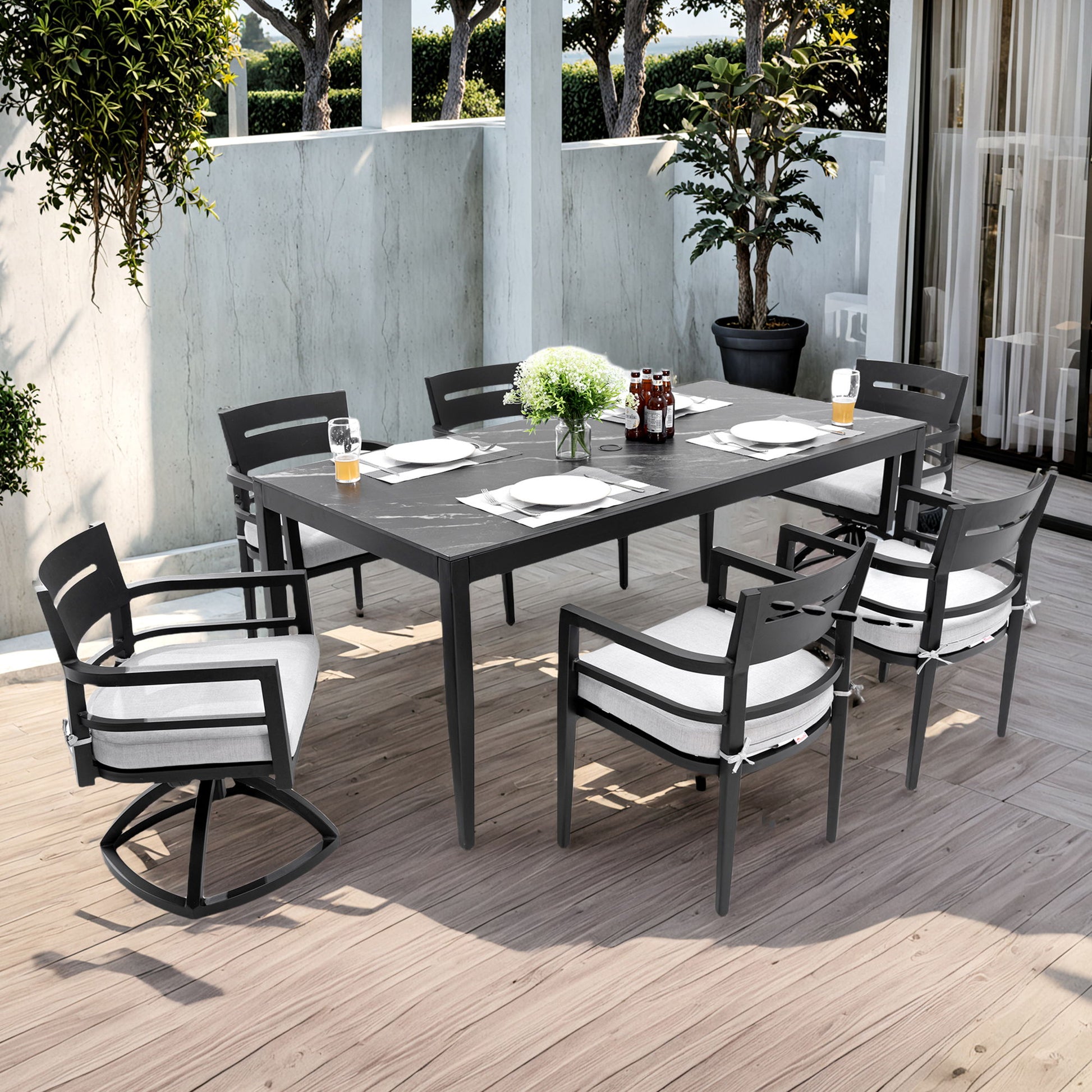Modern Outdoor Patio Dining Set With Table And Chairs With Sunbrella Cushions Life Outside