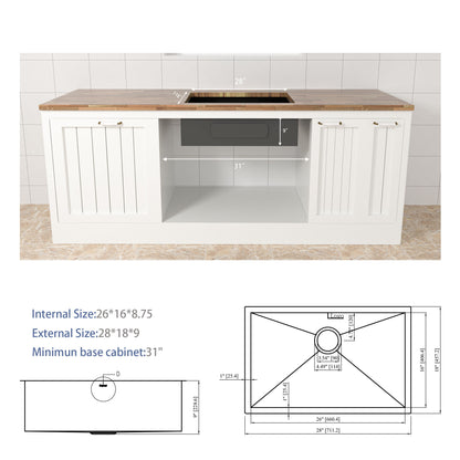 Modern Undermount Stainless Steel Kitchen Sink 16 Gauge, Deep Single Bowl Daily Nest