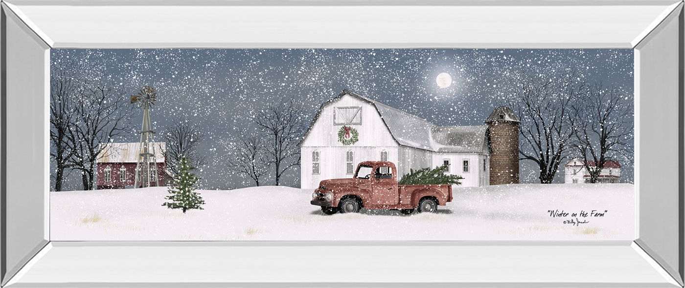 Winter On The Farm By Billy Jacobs - Mirrored Frame Wall Art - White Classy Art