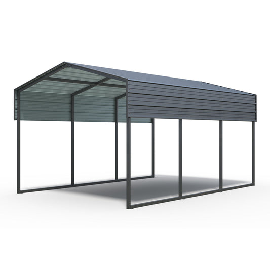 10 X 15 Ft Carport, Outdoor Carport, Heavy Duty Carport Canopy With Galvanized Steel Roof And Frame, Metal Carport Large Garage For Driveway Car, Truck - Charcoal Home Essentials