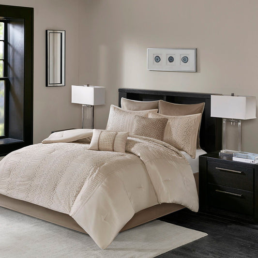 Camelia - Queen Embroidered Comforter (Set of 8) - Natural Madison Park
