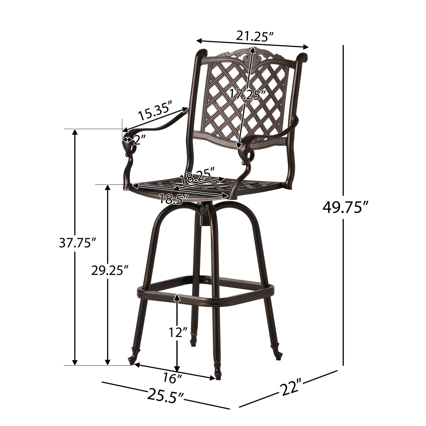 Cast Aluminum Bar Stool - Copper Noble House