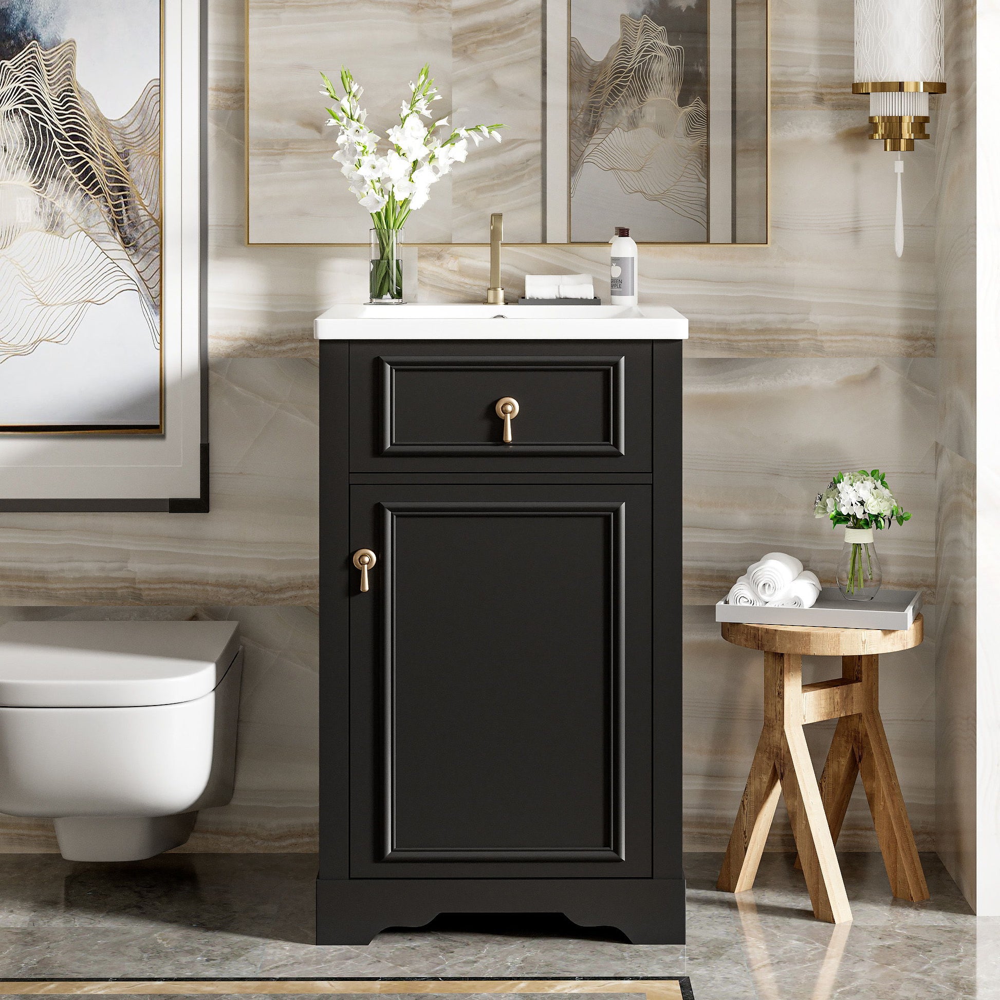 Elegant Bathroom Vanity With Ceramic Sink, Soft Close Door, Adjustable Shelf Hearth and Haven