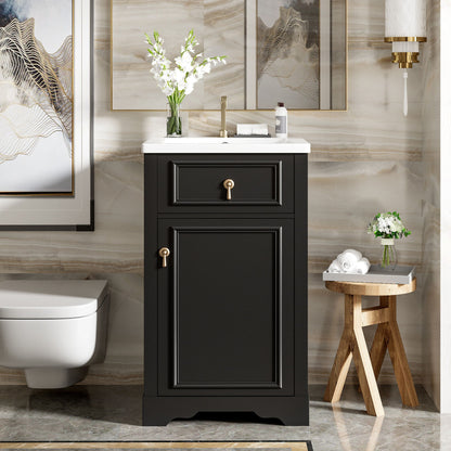 Elegant Bathroom Vanity With Ceramic Sink, Soft Close Door, Adjustable Shelf Hearth and Haven