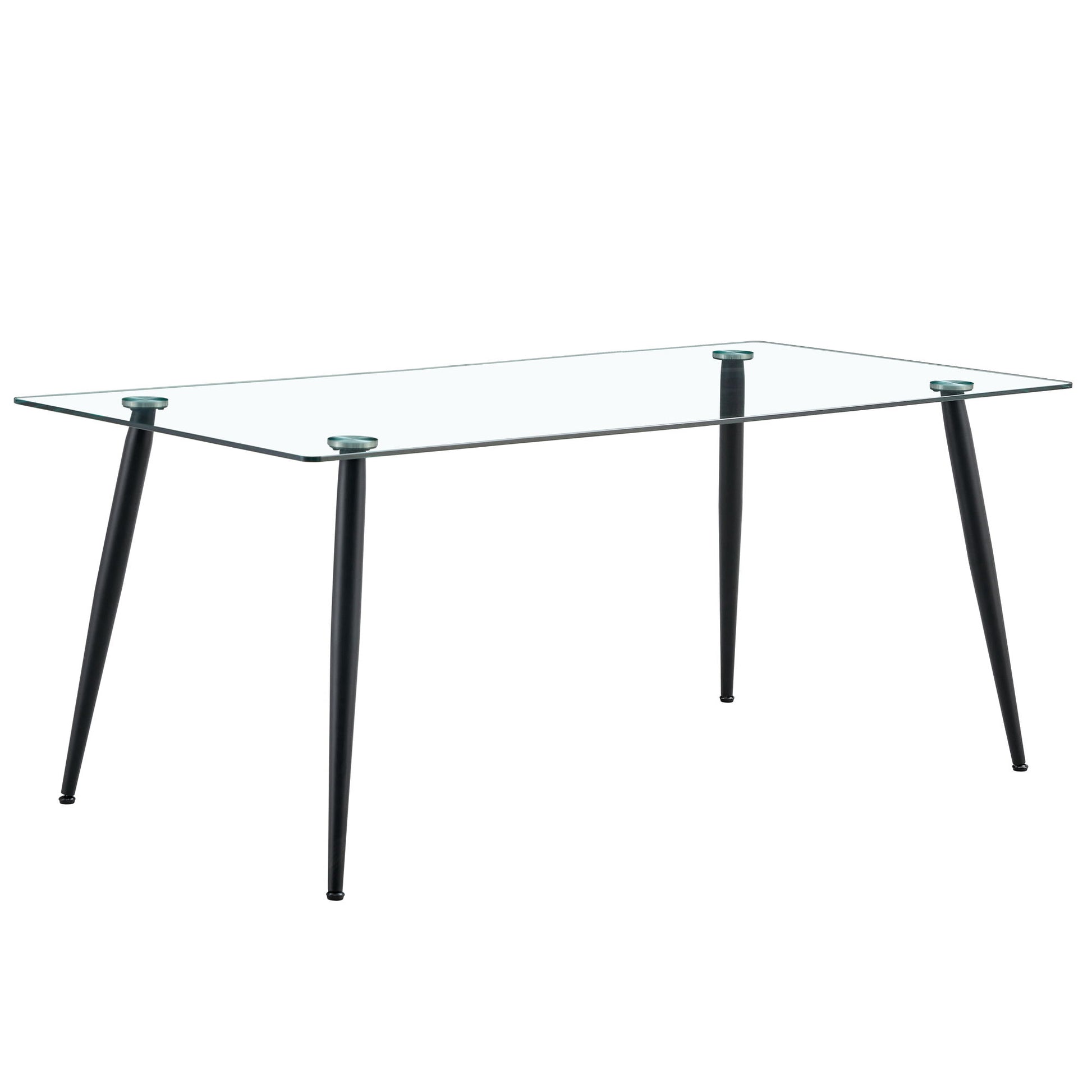 Modern Rectangular Glass Dining Table With Tempered Glass Top And Metal Legs For 4 - 6 People - Black / Transparent Home Essentials
