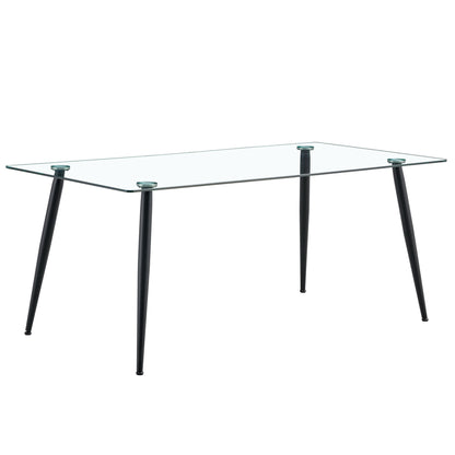 Modern Rectangular Glass Dining Table With Tempered Glass Top And Metal Legs For 4 - 6 People - Black / Transparent Home Essentials