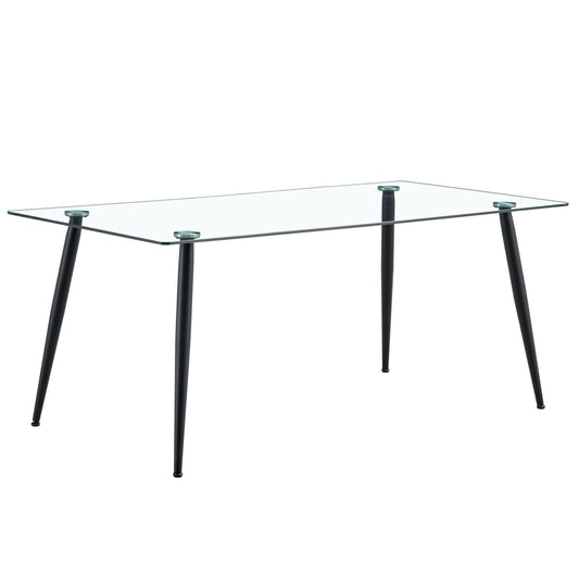 Modern Rectangular Glass Dining Table With Tempered Glass Top And Metal Legs For 4 - 6 People - Black / Transparent Home Essentials