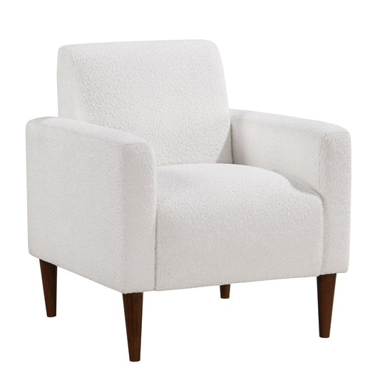 Caius - Modern Arm Chair With Boucle And Wooden Legs - White Home Essentials