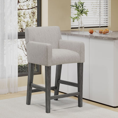 Charmed Upholstered Counter Stool With H Frame Base And Round Arms Noble House