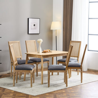 French Country Dining Chair With Rectangular Cane Backrest And Smooth Upholstered Seating Noble House