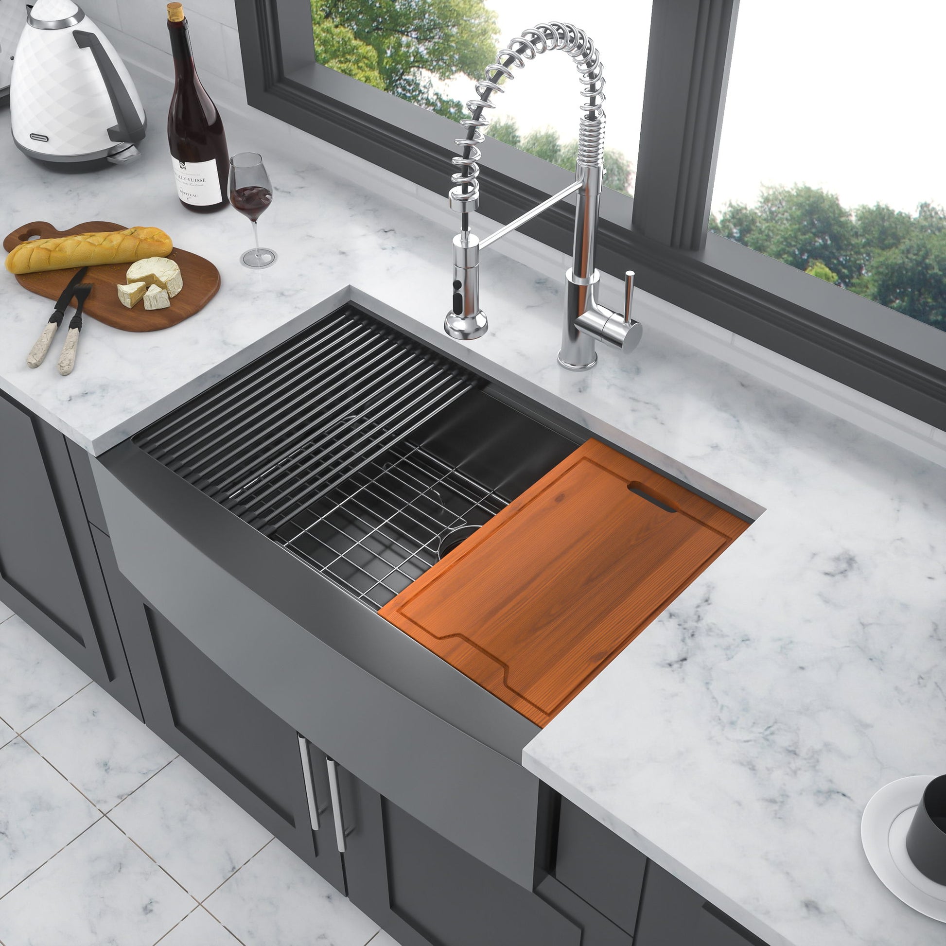Farmhouse Kitchen Sink Workstation, Apron Front Daily Nest