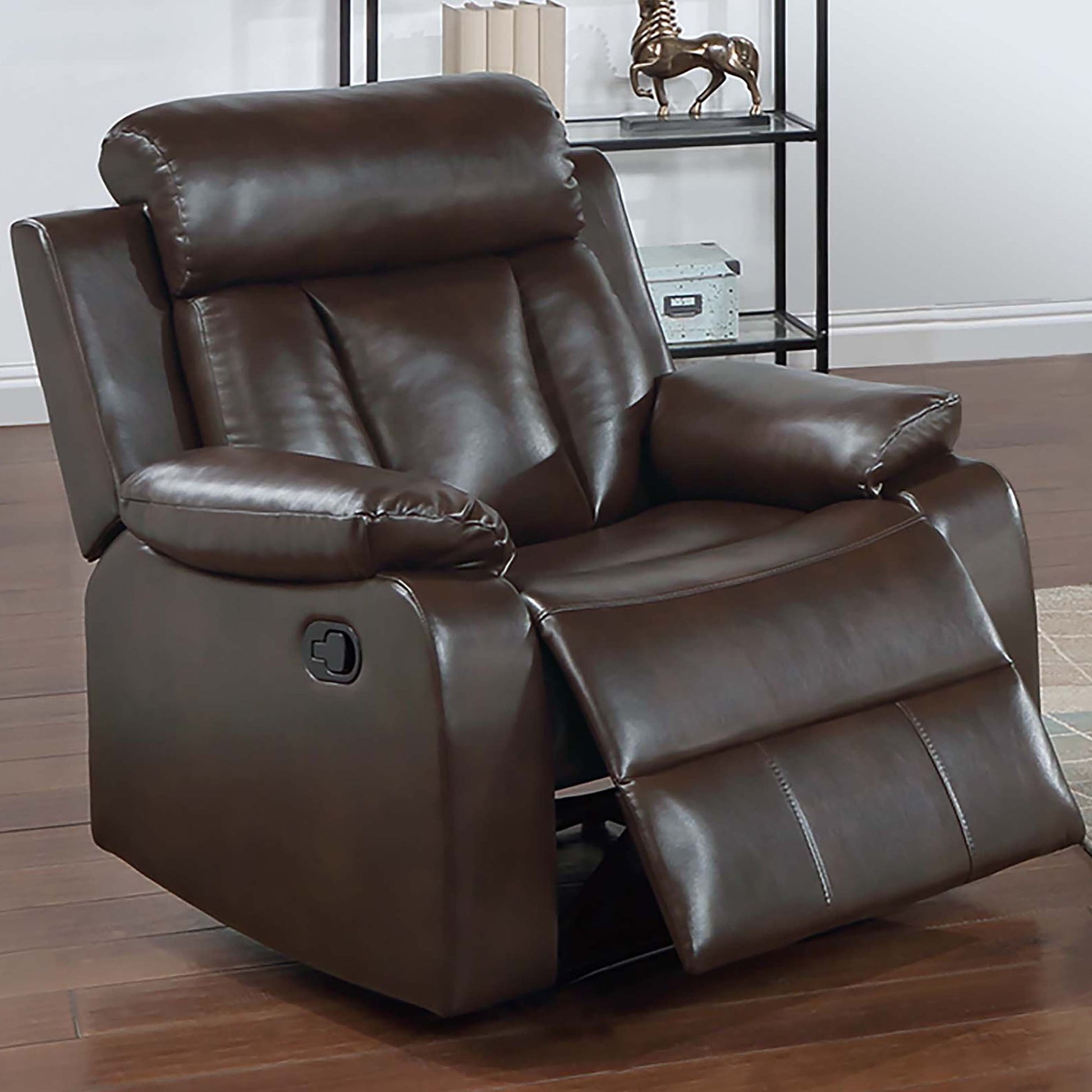 Leatherette Recliner With Pillow Arms And Headrest For Living Room - Brown Home Essentials