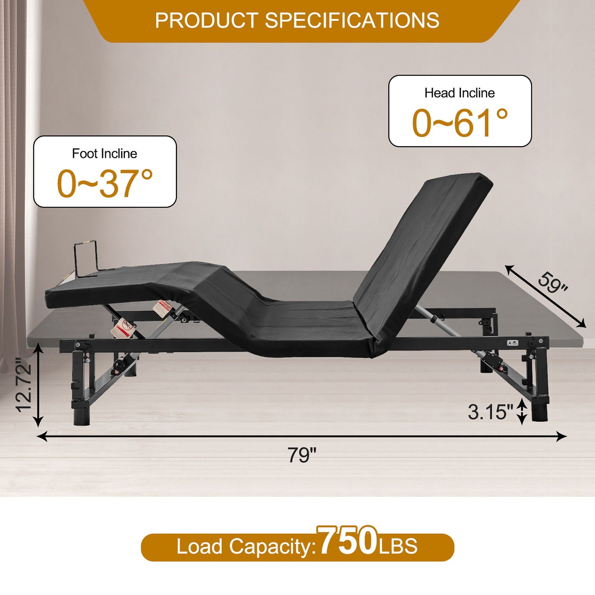 Adjustable Bed Base Frame Queen With Head And Foot Incline Wireless Remote - Antique Black Home Essentials