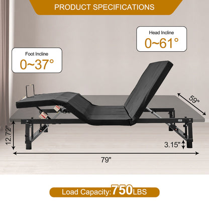 Adjustable Bed Base Frame Queen With Head And Foot Incline Wireless Remote - Antique Black Home Essentials