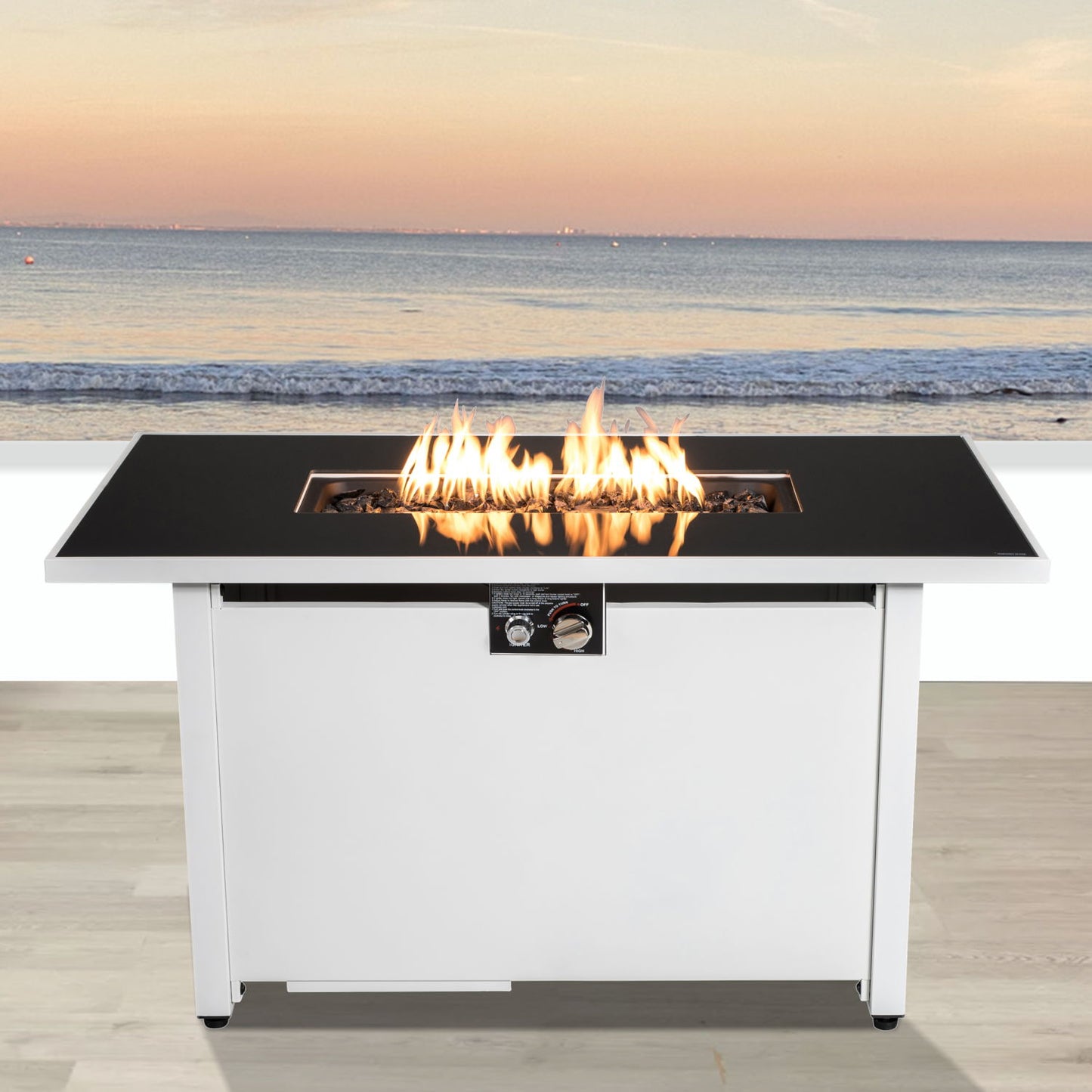 Outdoor Fire Pit Table With Lid - White / Black LSI Patio Furniture