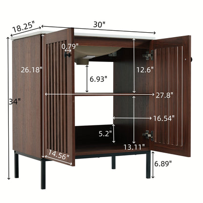 30" Vintage Bathroom Vanity With Ceramic Sink, Modern Bathroom Vanity Cabinet With 2 Soft Close Doors, Equpiied With 4 Sturdy Iron Legs - Antique Dark Brown Noble House