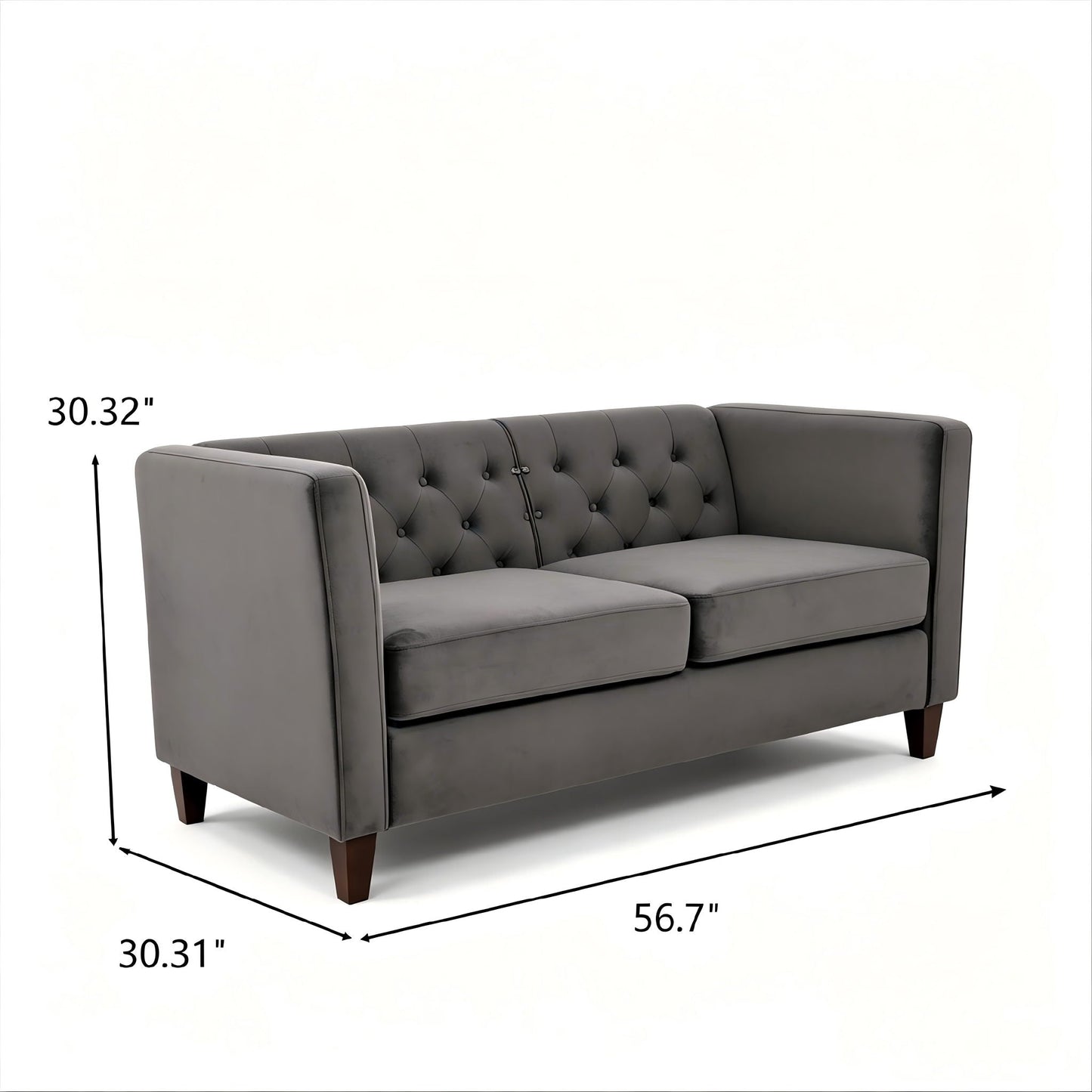 Button Tufted Loveseat, 2 Seater With Square Arm Couch For Living Room US Pride
