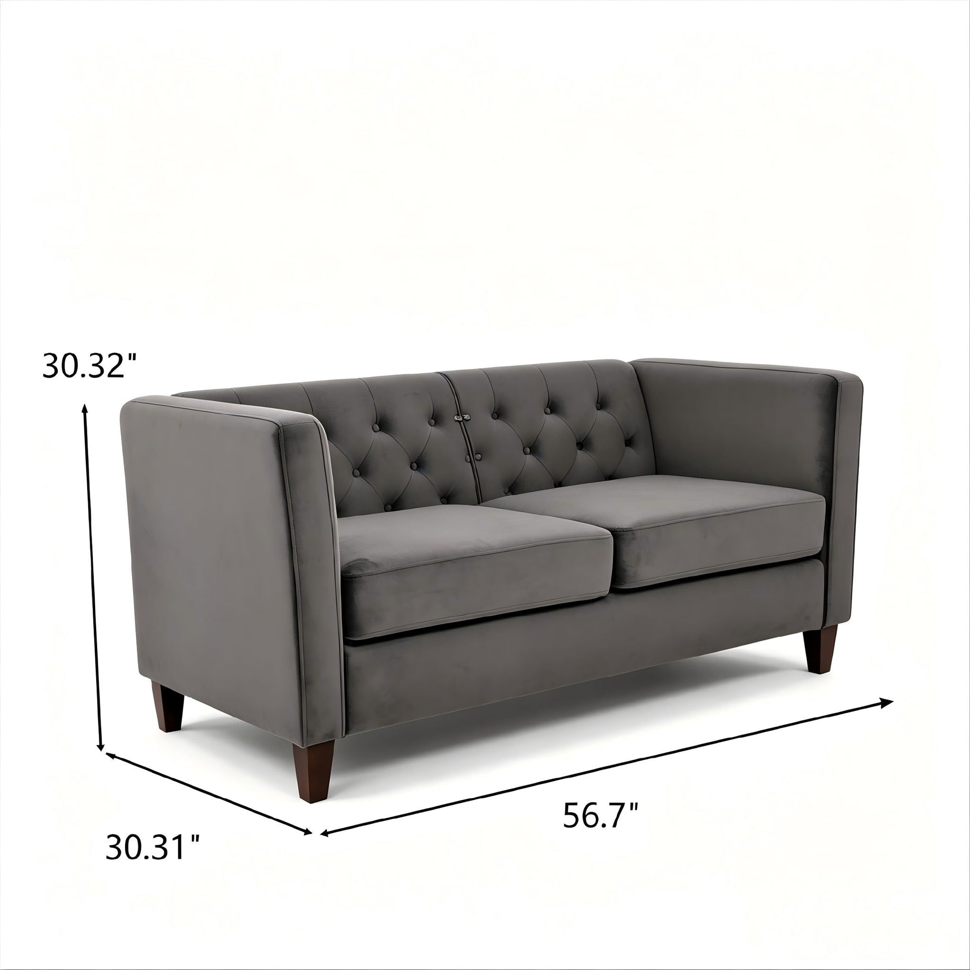 Button Tufted Loveseat, 2 Seater With Square Arm Couch For Living Room US Pride