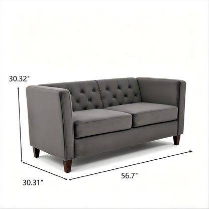 Button Tufted Loveseat, 2 Seater With Square Arm Couch For Living Room US Pride