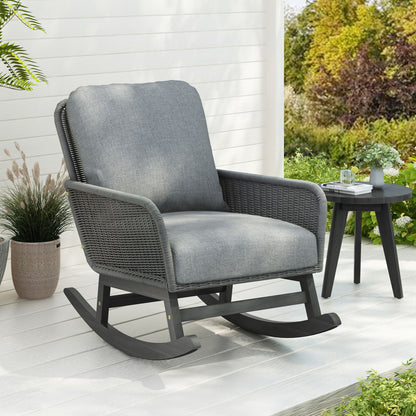 Contemporary Minimalist Wicker Rocking Chair With Soft Cushions Noble House