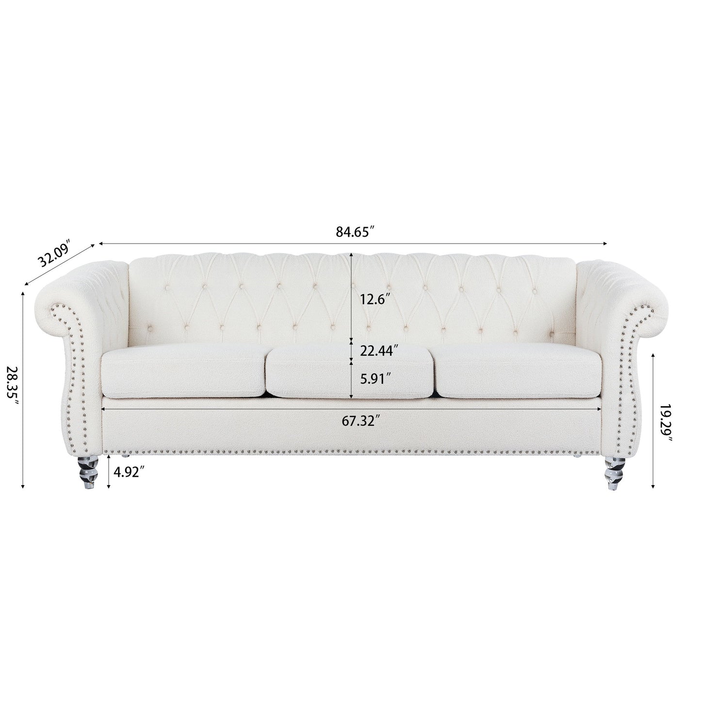 Rolled Arm Chesterfield 3 Seater Sofa Home Essentials