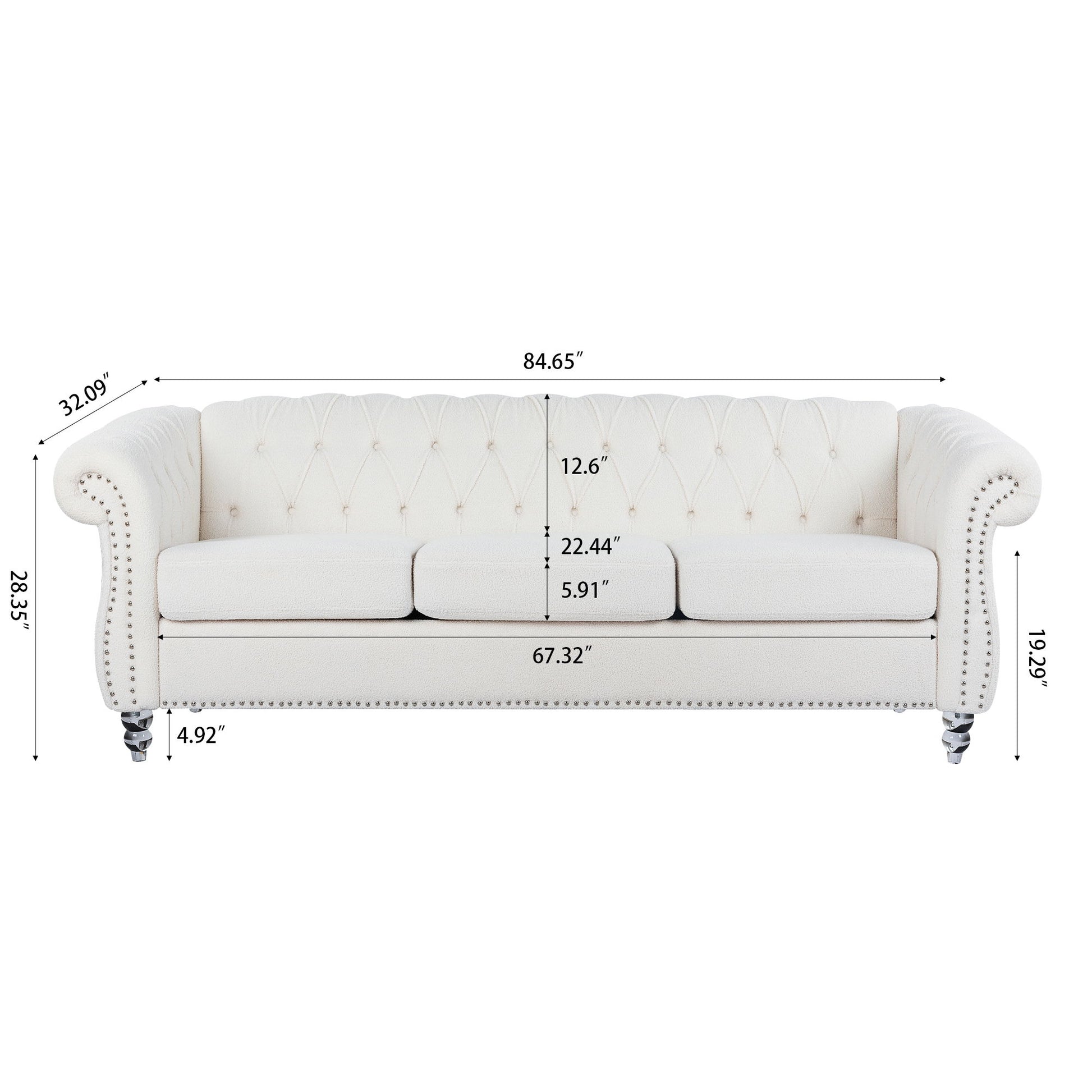 Rolled Arm Chesterfield 3 Seater Sofa Home Essentials