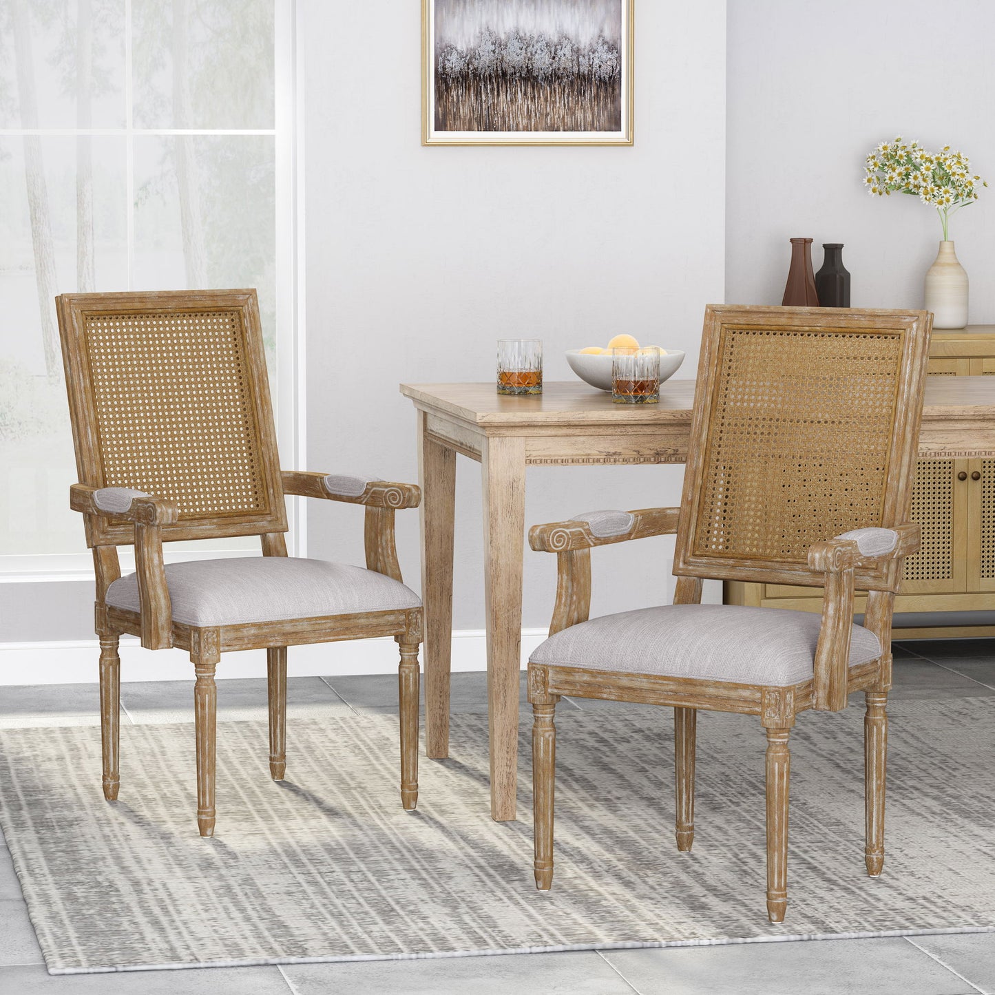Elegant French Country Style Dining Chair With Cane Backrest Noble House