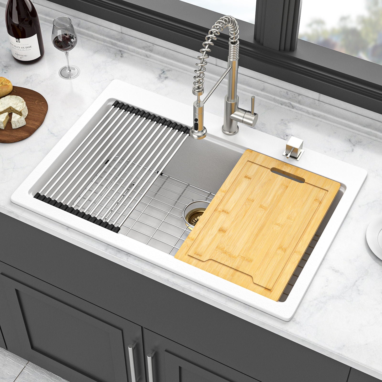Granite Composite Quartz Kitchen Sink With Workstation Features And Drop In Design Daily Nest