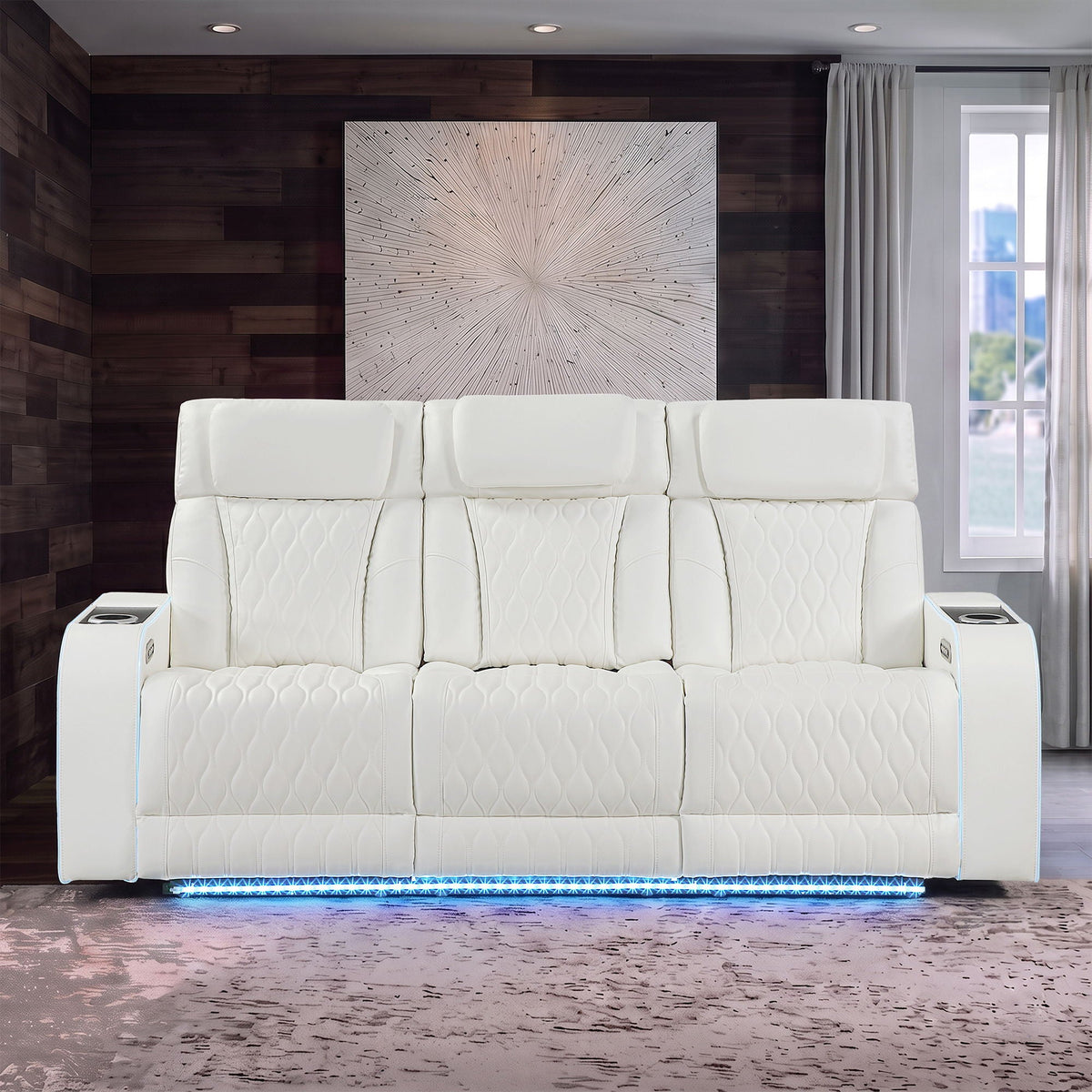 Electra - Power Reclining Sofa With Power Headrests, Drop Down Table, Reading Light, Massage, LED Lighting And USB Control Matrix Furniture Group
