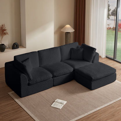 Cloud Sectional Couch, Convertible With Ottoman, 3 Seater Modular Design Home Essentials