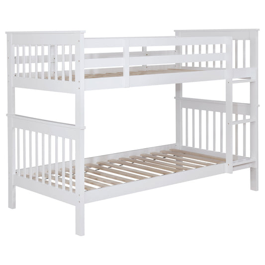Madison - Twin Over Twin Bunk Bed With Slatted Design - White Furniture Max