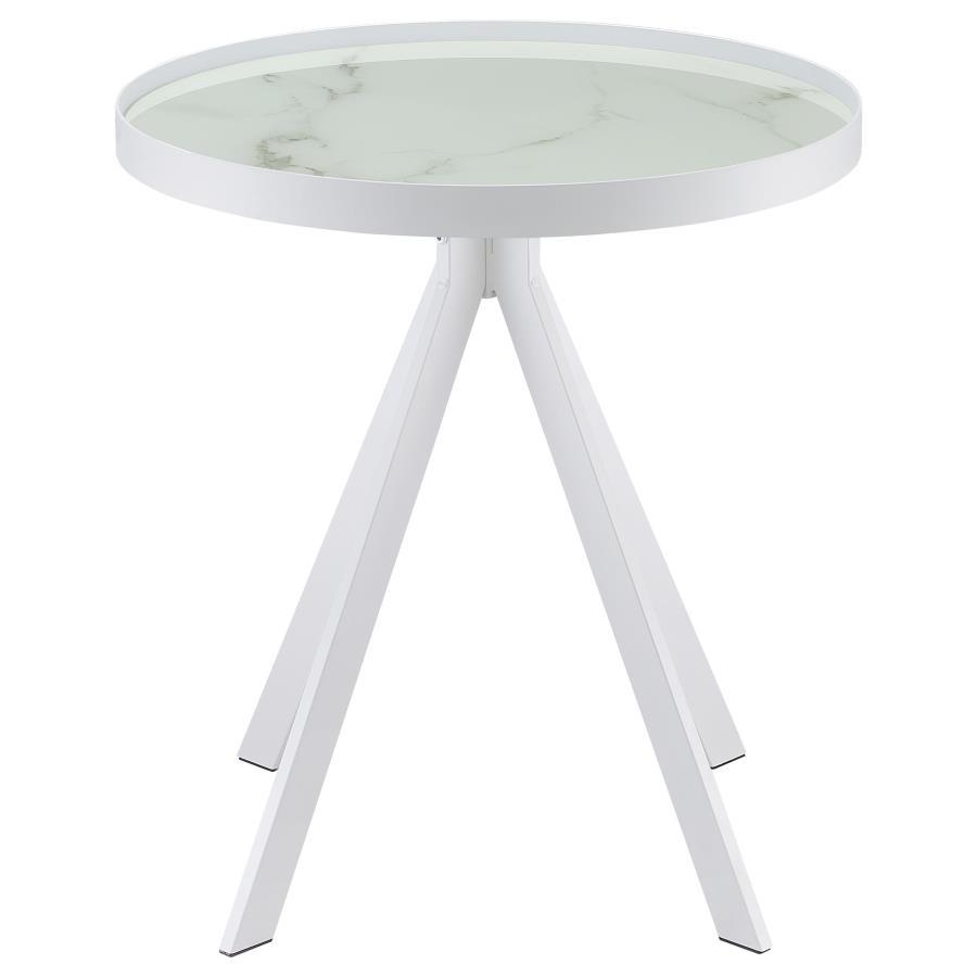 Briggs - Round Marble Printed Glass Top End Side Table Coaster Fine Furniture
