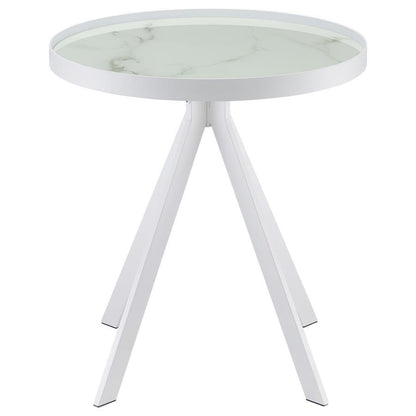 Briggs - Round Marble Printed Glass Top End Side Table Coaster Fine Furniture
