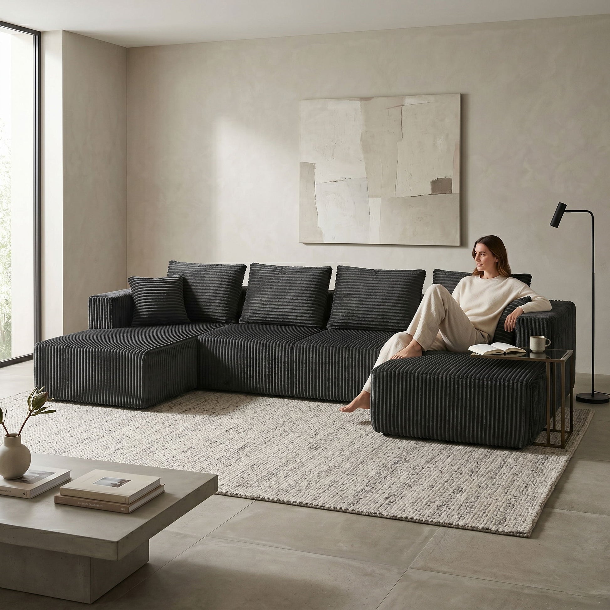 U-Shaped Modular Sectional Sofa With Double Chaise, Oversized Deep Seat For Living Room Home Essentials