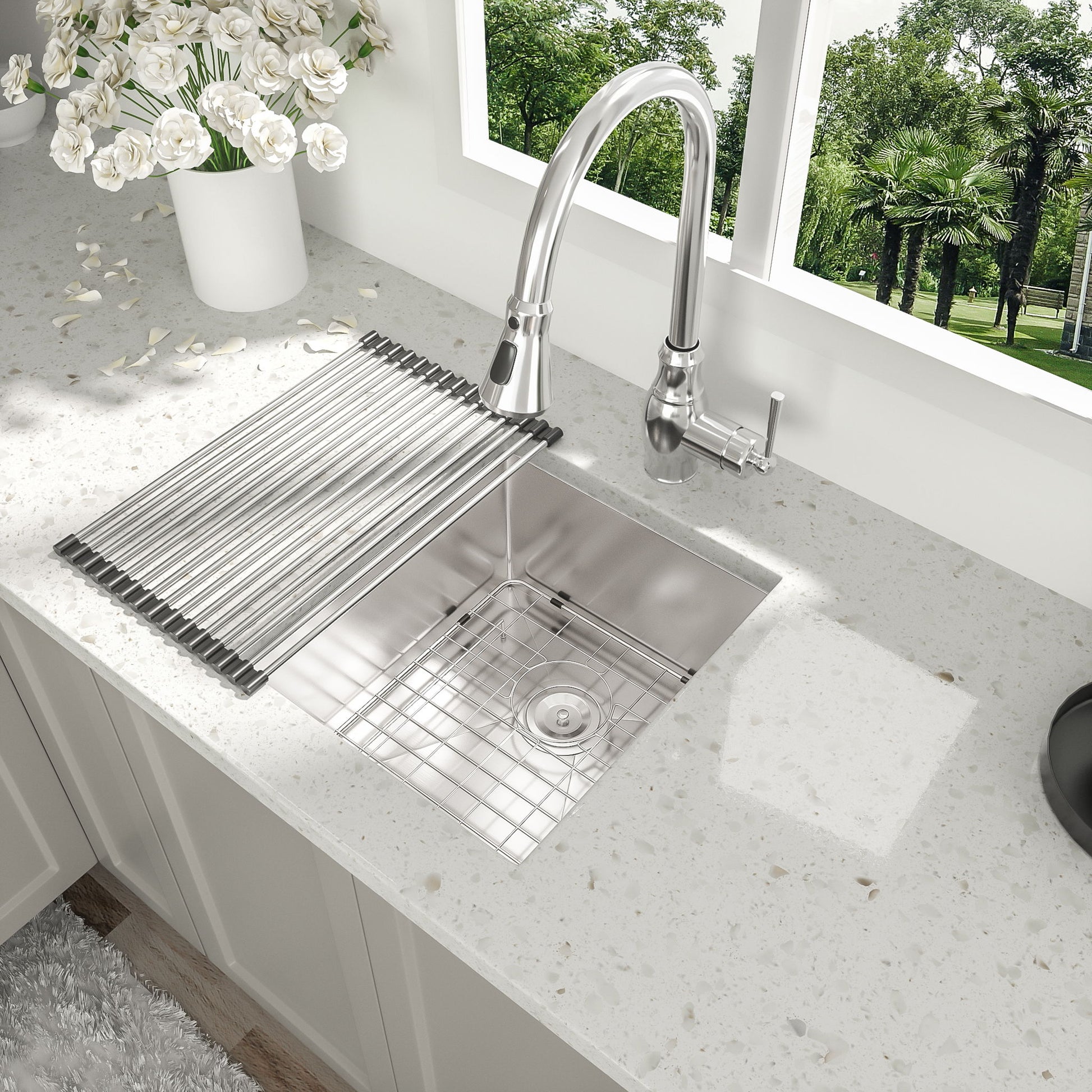Modern Undermount Stainless Steel Kitchen Sink 16 Gauge, Deep Single Bowl Daily Nest