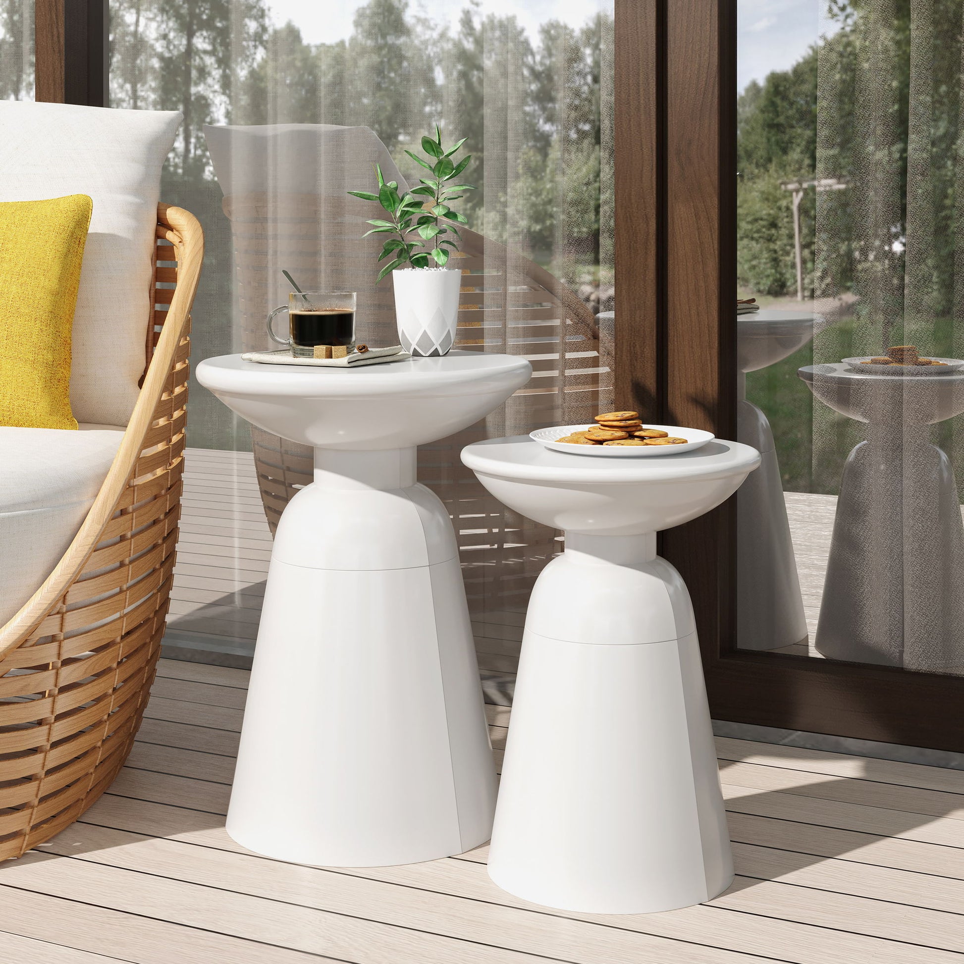 Serenita - Outdoor Side Tables With Flared Design (Set of 2) Noble House