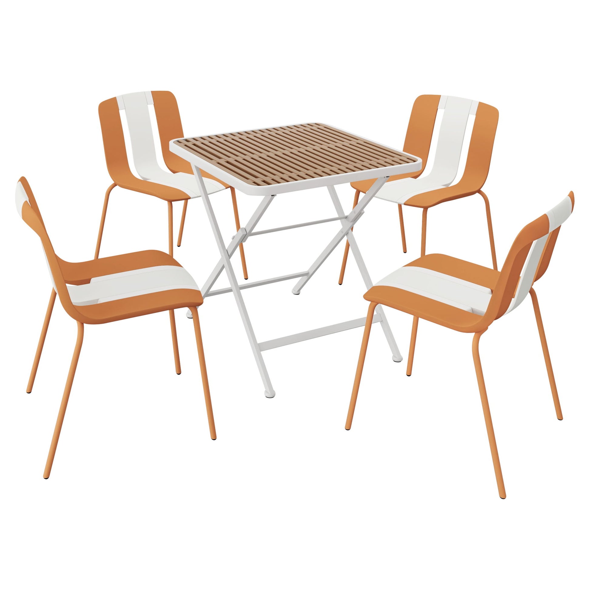 4 Piece Set Of Modern Striped Single Chairs With Folding Square Table Home Essentials