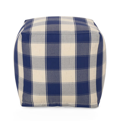 Connor - Checkered Square Pouf Ottoman And Floor Cushion - Ivory / Navy Home Essentials