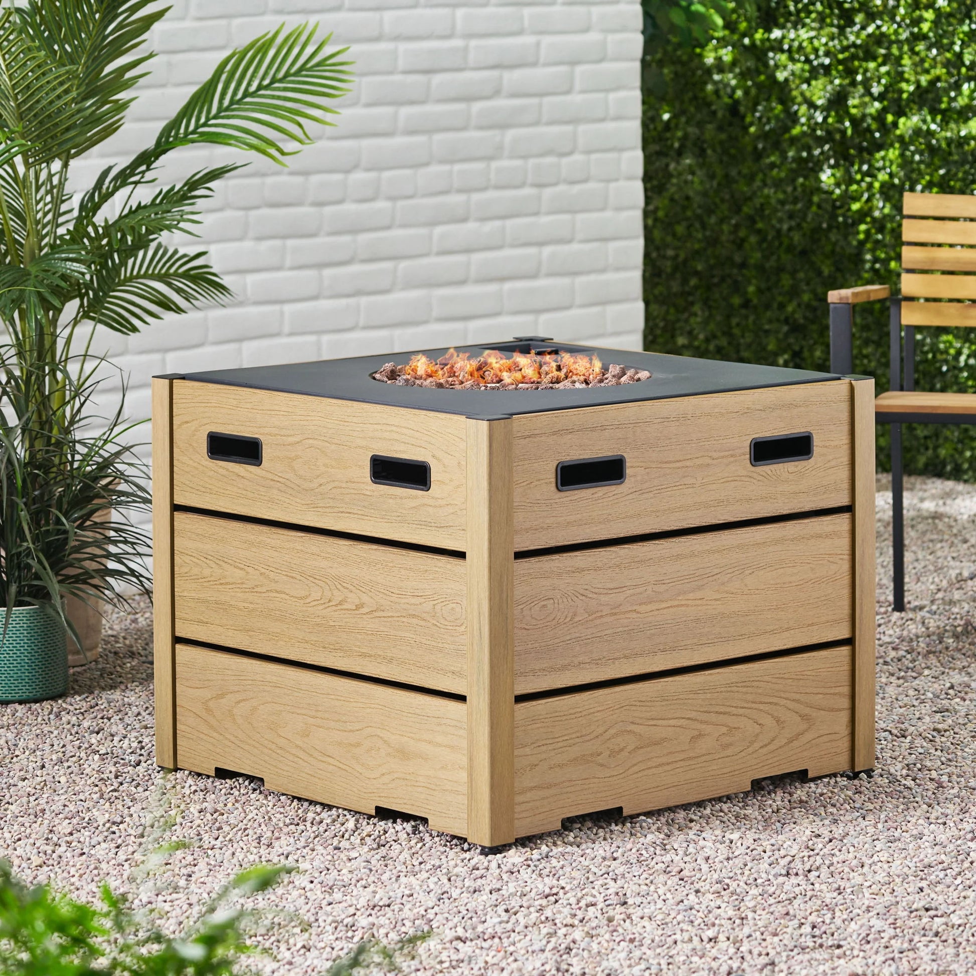 Rustic Style Outdoor Square Propane Fire Pit, 40,000 Btu Noble House