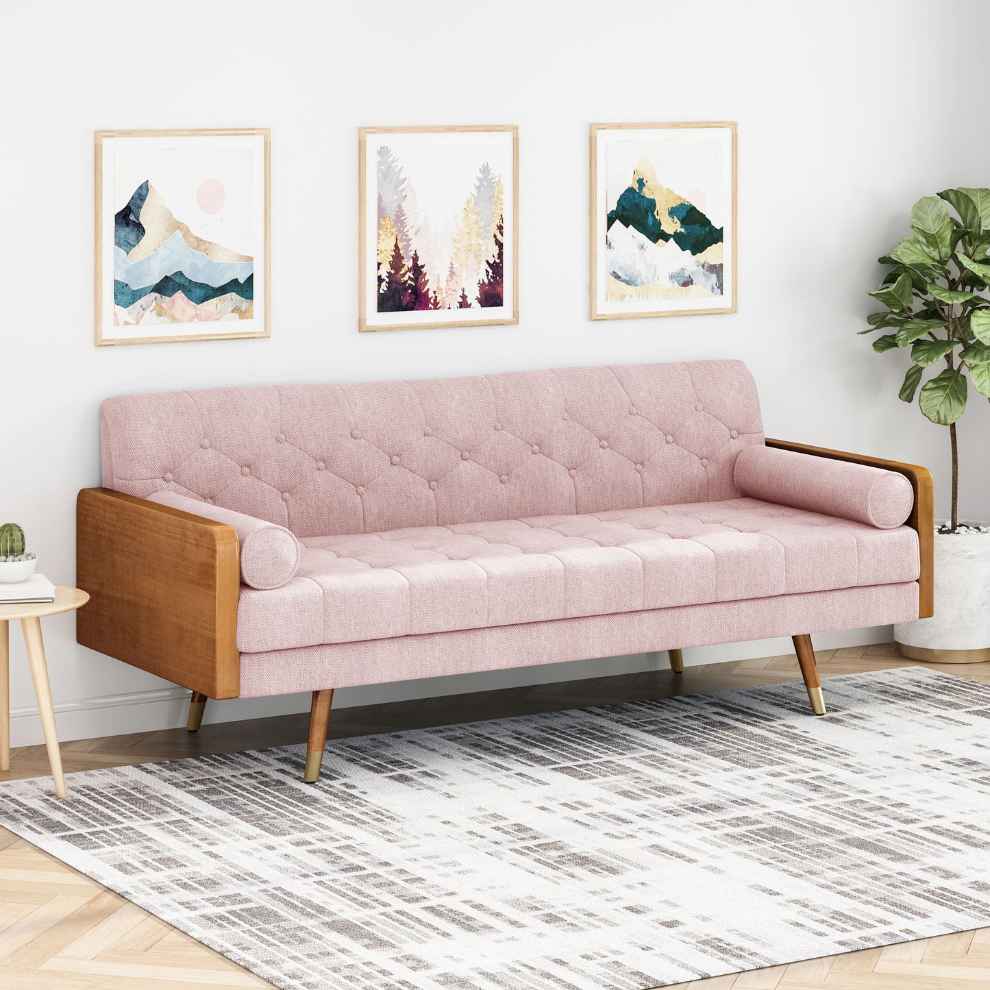 Aidan - Mid Century Modern Tufted Fabric Sofa Noble House