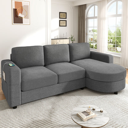 Modern L-Shaped Sectional Sofa With Curved Chaise, USB Ports, And Side Storage Pockets Hearth and Haven