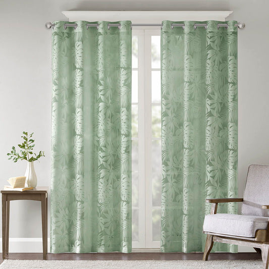 Leilani - Palm Leaf Burnout Window Sheer - Green Madison Park