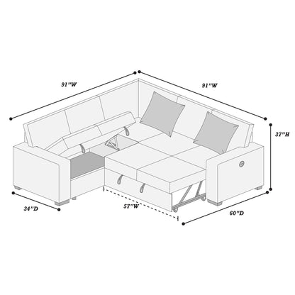 Convertible Sectional Upholstered Sleeper Sofa With Storage Chaise Home Essentials