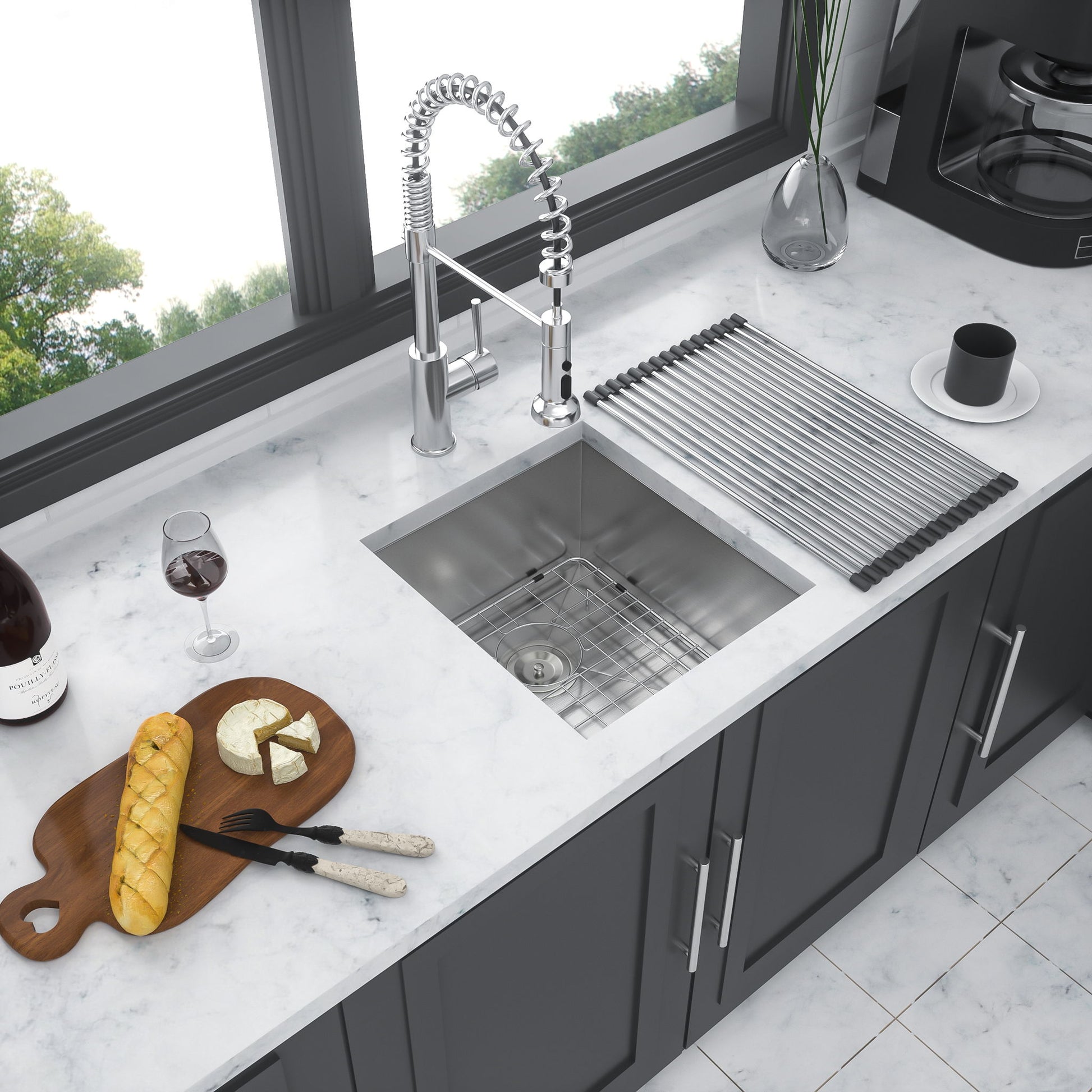 13" Undermount Stainless Steel Kitchen Sink 16 Gauge 9" Deep Single Bowl Basin - Brushed Nickel Daily Nest