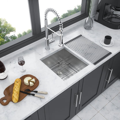 13" Undermount Stainless Steel Kitchen Sink 16 Gauge 9" Deep Single Bowl Basin - Brushed Nickel Daily Nest
