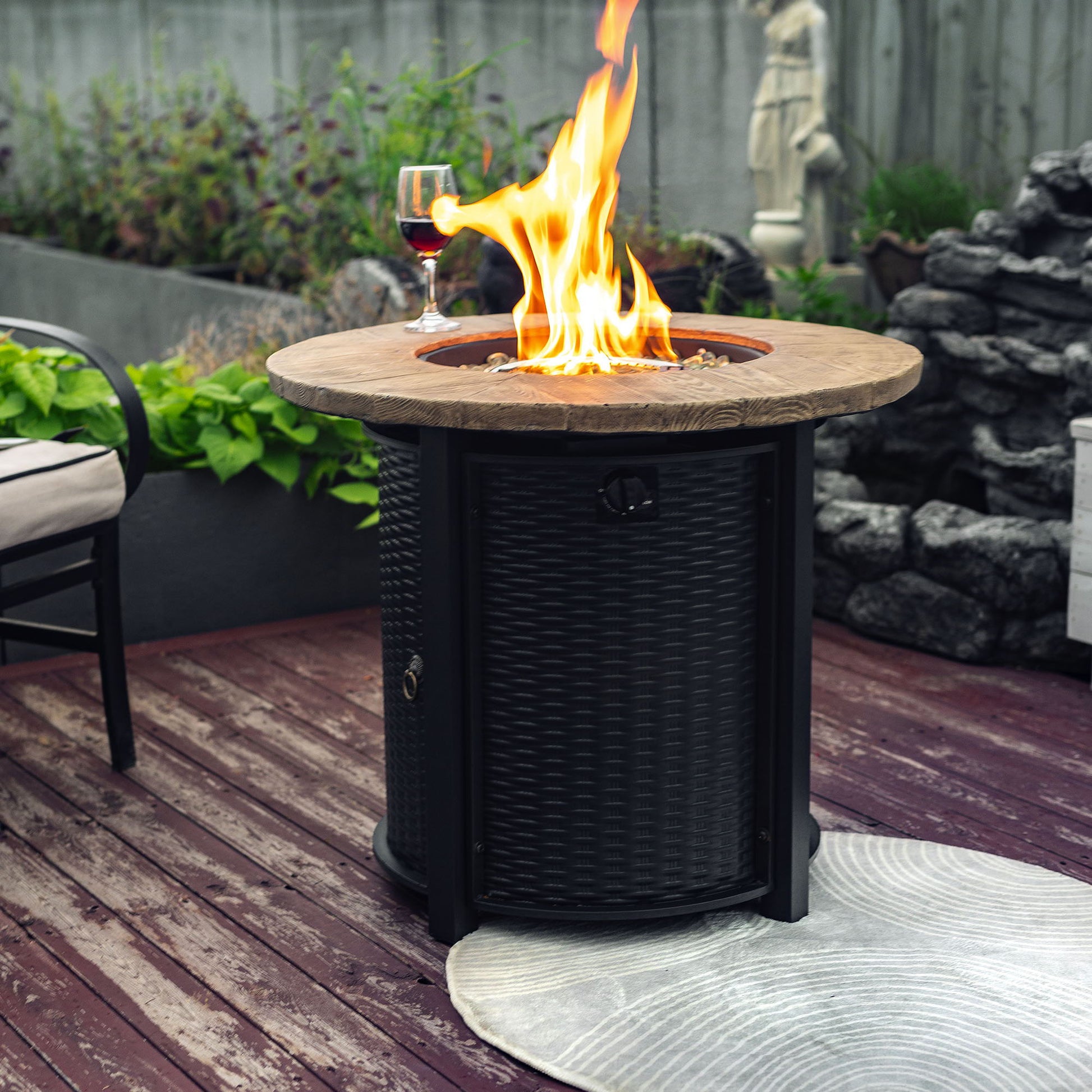 Propane Gas Fire Pit Table, 50000 Btu Round Steel Fire Pit Home Essentials